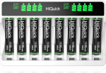 HiQuick akulaadija koos AAA akuga, 8-ne pakett, Mignon AA, Micro NI-MH akudele, 8 laadimiskohta LCD-ekraaniga, akulaadija koos 8 AAA akuga.