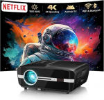 LED-projektor 4K WiFi ja Bluetoothiga, 1350ANSI Ultra HD Smart Daylight projektor Kodukino V&auml;lisfilmi sisseehitatud rakendused, Android TV, DSP Audio, 4D Keystone Correction, HDR m&auml;ngimiseks, lae, 300