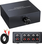 4-Way Bidirectional L/R RCA Stereo Audio Switcher, 1 in 4 Out v&otilde;i 4 in 1 Out, L/R Sound Channel Audio Splitter Audio Selector Switch Box for DVD Stereo Speaker CD Player
