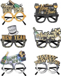 6 St&uuml;ck Neujahrsbrillen Happy New Year Hut Kronenf&ouml;rmige Sonnenbrille Schwarz Gold Neujahr Foto Booth Requisiten mit Glitzerfolie Brille f&uuml;r 2025 Silvester Party Dekorationen