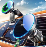 Beser 15W Magsafe autokinnitusele koos laadimisfunktsiooniga, 4 naela - tugev magnetiline j&otilde;ud, Qi traadita telefonihoidja, ventilatsioon / Dashbr, iPhone 16 15 14 14 13 12 seeria Mini Alumiinium A33 Must