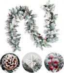 SHJOEE j&otilde;ulugirlande Flocking kuuse girlande kunstlik lumi j&otilde;ulugirlande koos m&auml;nni k&auml;bidega j&otilde;ulup&auml;rg j&otilde;ulukaunistus uste, akende, kaminate, treppide, &otilde;ue, sise- ja v&auml;listingimustes