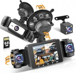 Roinvou 4-kanaliline Dash Cam auto eesmine tagumine 1080P kaamerad, 360 &deg; p&ouml;&ouml;ratav eesmine tagumine sisemine vasakpoolne parem Dash Cam koos 64 GB SD-kaardiga, Super Night Vision, parkimise j&auml;lgimine, Loop salvestamine, 2,4-tolline