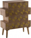 DRW Irregular Chest of Drawers with 4 Drawers Made of Wood and MDF with Triangles in Natural and Mustard 60 x 28 x 80 cm, Multi-Colour, Standard