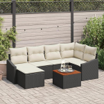 Rantry 7-teiliges Garten Sofa Set mit Kissen Schwarz Polyrattan Akazie Gartenlounge Model3356521