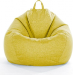 Bean Bag Cover Without Filling, Linen Solid Color Gaming Bean Bag for Adults and Kids, Premium High Back Bean Bag Stuffed Animal Toy Storage Lazy Sofa (Yellow, 3XL)