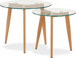 Homestyle4u 1822 Glass Coffee Table Side Table Glass Round Wood Set of 2 Large Diameter 50 Small Diameter 40 cm