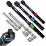 11-osaline p&ouml;&ouml;rdemomendiv&otilde;ti komplekt, &plusmn;3% veat&auml;psus, 1/2 tolli, 3/8 tolli, 1/4 tolli, kahesuunaline rattapea autole, mootorratta, jalgrattale, koos kalibreerimissertifikaadi ja hoiukotiga