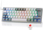 Redragon K617 Fizz 60% Saksa QWERTZ paigutusega m&auml;nguklaviatuur, RGB juhtmega m&auml;nguklaviatuur, 62 klahvi, punased vahetatavad l&uuml;litid, programmeeritavad nupud, eemaldatav USB Type C kaabel - Hall ja valge