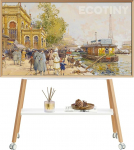 Ratastega teleri statiiv 49-75-tollise teleri jaoks, stiilne metallraam ja puidust riiul, rullitav teleripult koju, kontorisse, stuudiosse, valge v&auml;rviga