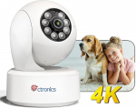 Ctronics 4K Indoor Security Camera with Automatic Tracking, AI Person/Pet Detection, Cloud/256GB TF Card Storage, FTP/NVR/NAS, 2.4/5GHz WiFi, 360&deg; PTZ Mobile Phone or PC, 24/7, 2-Way Audio
