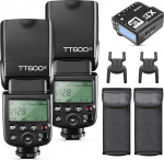 Godox 2-pack TT600S v&auml;lk koos X2T-S HSS 2.4G juhtmevaba v&auml;lklambi juht- ja v&auml;lklambi kiirsignaaliga ja vastuv&otilde;tjaga Godox X2T-S kaugv&auml;lklambi saatja komplekt sisseehitatud X s&uuml;steemiga &uuml;hilduv Sony kaamerate jaoks.