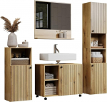 trendteam smart living - PureBliss - Komplektne vannitoakomplekt (WBU + peegel 80 cm + seisukapp + k&otilde;rge kapp) - Evoke Tamm - Groove Look - kokkupandud m&otilde;&otilde;tmed (B x K x S) 180 x 190 x 40 cm - metallist k&auml;epidemed