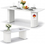 Kohvilaua ja s&ouml;&ouml;gilaua komplekt, travertiini v&auml;limusega keraamiline plaat, kriimustuskindel ja lihtne hooldada, diivanilaud 130 x 70 cm ja s&ouml;&ouml;gilaud 180 x 90 cm, sammasalus, valge