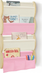 Montessori laste seinaraamatute riiul 4 riiuli ja 3 taskuga laste riiul seinariiul laste toa riiul laineline t&auml;ispuidust (roosa)