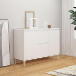 Sideboard Buffet kabinet, kaasaegne 2 sahtlit Buffet laud 2 uksega kapid, 104 cm lai hoiukapp elutoa s&ouml;&ouml;gitoa m&ouml;&ouml;bel, puidust jalad - valge