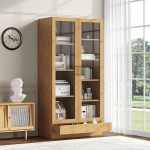 Moimhear klaasvitriin, raamaturiiul, hoiuriiul, nihkega, reguleerimata riiulid, k&auml;epidemevabad l&uuml;kanduksed (80 x 40 x 160 cm, puidu v&auml;rvi)