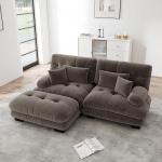 Cloud Corner Diivan Chenille 2-kohaline koos Ottomani ja padjaga, modulaarne elutoa diivan laiade k&auml;etugedega, s&uuml;gav iste, pehme polsterdus, kaasaegne L diivan diivan elutuppa, korterisse, Brown