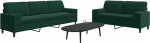 2-TLG. Sofagarnitur Samt Dunkelgr&uuml;n inkl. Kissen und Nackenrollen, Modernes 2-Sitzer 3-Sitzer Sofa Set mit Metallgestell f&uuml;r Wohnzimmer, Lesen Entspannen, Bequem und Robust