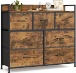 Songmics LTS137B01 Sahtlikapp, 7 riidest sahtlit k&auml;epidemetega, metallraam, t&ouml;&ouml;stusdisain, vintage pruun, tint must