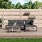 3-TLG. Garten-Lounge-Set mit Kissen Anthrazit Poly Rattan f&uuml;r Terrasse, Outdoor-Lounge-Set Poly Rattan als Gartenm&ouml;bel-Set Anthrazit