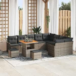 Garten-Sofa-Set 12-teilig in Grau aus Poly-Rattan als Gartenm&ouml;bel-Set mit Kissen und Stauraum