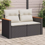 2-Sitzer Gartensofa Schwarz mit Kissen aus Poly Rattan als Gartenm&ouml;bel Set mit abnehmbaren Bez&uuml;gen, Gartensofa Schwarz PE Rattan 2-Sitzer, Gartensofa Schwarz PE Rattan 2-Sitzer, Garten Sofa Set Poly Gartenm&ouml;bel