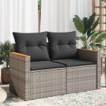 Gartensofa Schwarz mit Kissen 2-Sitzer aus PE Rattan als Gartenm&ouml;bel Set mit abnehmbaren Bez&uuml;gen, Gartensofa Schwarz Poly Rattan 2-Sitzer, Gartensofa Schwarz Poly Rattan 2-Sitzer, Garten Sofa Set Poly Gartenm&ouml;bel