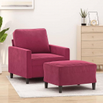 Sessel mit Hocker Weinrot 60 cm Samt f&uuml;r Entspannen und Plaudern im Wohnzimmer
