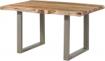 MASSIVMOEBEL24.DE Freeform 5 Sheesham puidust puulaud naturaalne liivapritsitud + U-jalad matt h&otilde;bedane, 140 x 90 x 77 cm, t&auml;ispuidust laud Puuserva laud, s&ouml;&ouml;gilaud, s&ouml;&ouml;gilaud