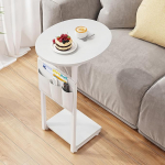 Vagusicc Side Table Small Side Table, C-shaped Wooden Sofa Table with Metal Frame for Living Room, Sofa Side Tables Living Room, Small Side Table for Small Spaces, C Table Slide Under