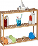Relaxdays Bamboo Wall Shelf, 3 Shelves, Height Adjustable, 50 x 60 x 15 cm, Bathroom & Kitchen, Narrow Hanging Shelf, Natural