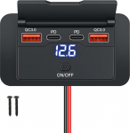 96W 12V USB seinapistikupesa - Dual 36W USB-C PD & Dual QC3.0 18W autolaadimise pistikupesa veekindla l&uuml;litiga, pinnapealne paigaldus matkaauto jaoks, DE-autolaadija 1p