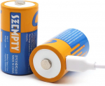 Liitium akud C, 1,5 V USB Li-Ion C aku laetav, 5000 mWh koos C-t&uuml;&uuml;pi laadimiskaabliga, kiirlaadimine 2,5 tunniga, (2 tk) (C akud x 2)