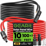 GearIT Solar pikenduskaabel 10AWG mees-naine p&auml;ikesepaneelide traat koos adapteri t&ouml;&ouml;riistakomplektiga pikenduskaabel taastuvenergia jaoks, 30m must
