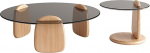 Modernes Couchtisch-Set mit geh&auml;rtetem Glas und Holzbeinen f&uuml;r kleine R&auml;ume und Home Office