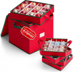 Avilia Faltbarer Weihnachtskugel-Organizer aus Oxford-Stoff, 32 x 32 x 32 cm, mit 4 modularen F&auml;chern f&uuml;r 64 Dekorationen, Staubschutz und einfach unter dem Bett oder im Schrank zu verstauen