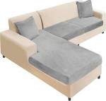 NAISI Sectional Diivan Cover Velvet Eraldi diivan Pillow Covers L kuju pehme Stretch diivan katted 2 padjakattega vasakule/paremale Chaise Lounge (2 istekohaga + 1 Chaise, helehall)