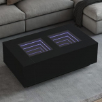 Myheimly LED kohvilaud, k&uuml;ljelaud LED Infinity peegliga, kohvilaud, diivanilaud elutuppa, elutoa laud, puidust komposiit kohvilaud, must, 116 x 69 x 40 cm