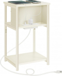 VASAGLE Beistelltisch mit Ladestation, 3-st&ouml;ckiger Beistelltisch mit USB-Anschl&uuml;ssen und Steckdosen, Nachttisch f&uuml;r Wohnzimmer, Schlafzimmer, 30 x 34 x 58 cm, Punktserie