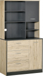 HOMCOM K&ouml;&ouml;gibuffet k&ouml;&ouml;gikapp Multi Folder 2 ust 3 sahtlit 3 riiulit + suur taldrik 90 L x 39 L x 169 H cm kahetooniline heledast tammepuust hall