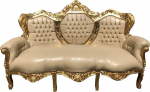 Casa Padrino Baroque 3-kohaline diivan King Cream Leather Look / Gold - Elutoa diivan m&ouml;&ouml;bel Lounge