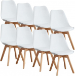 OLIXIS s&ouml;&ouml;gitoa toolid komplekt 8 k&ouml;&ouml;gi Mid Century Modern toolid puidust jalgade ja PU nahast padjaga elutuppa magamistoas &otilde;ues Lounge, valge