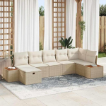 Modulares Rattan Sofa Set f&uuml;r Terrasse Garten Sofa Set 7-teilig beige Poly Rattan mit Kissen und R&uuml;ckenlehne