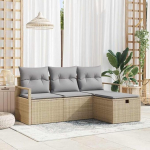 Modulares Terrassen Sofa Set 4-teilig in Schwarz und Creme aus Poly-Rattan als Garten Sitzgruppe und Outdoor Sofagarnitur mit Kissen