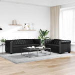 Chesterfield-Sofa-Set 2-Sitzer und 3-Sitzer Schwarz Kunstleder Komfort Raffinesse f&uuml;r Zuhause und B&uuml;ro