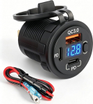 RED WOLF 78W Dual USB C PD Steckdose 12V QC 3.0 Auto Einbau Schnellladeger&auml;t mit Schalter und LED Voltmeter, Wasserdicht Typ C Zigarettenanz&uuml;nder Ersatz Adapter f&uuml;r Wohnmobil Camper LKW Boot