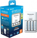 Panasonic eneloop Smart Ladeger&auml;t f&uuml;r 1-4 AA/AAA NI-MH-Akkus, mit 4 LED-Anzeigen und 7 Sicherheitsfunktionen, inkl. 4 eneloop AA/Mignon-Akkus, verbesserte Kapazit&auml;t von min. 2000 mAh, Sinine, BQ-CC17