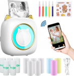 ZAKVOP Mini Printer for Smartphone, Mini Portable Photo Printer, Mini Pocket Printer, Bluetooth Thermal Printer for iOS and Android, Sticker Printer for Journal, Notes, List, Memo - White