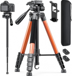 CAMBOFOTO 186 cm Camera Tripod, Compact Travel Tripod, Photo Tripod for DSLR/SLR Tripod and Monopod with Carry Bag, Burnt Orange